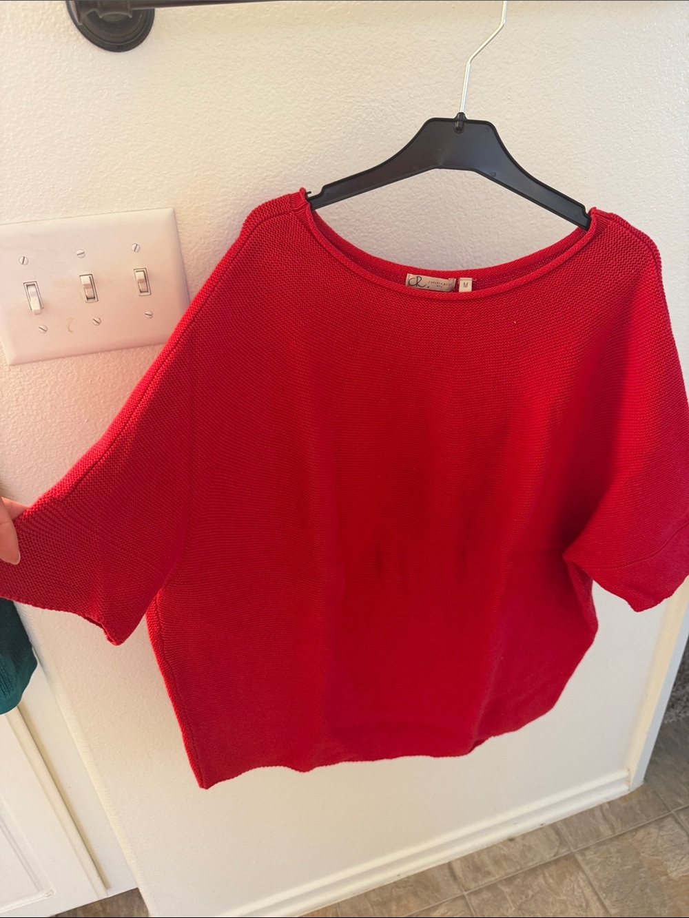 Boxy Scoop-Neck Knit Sweater in Red